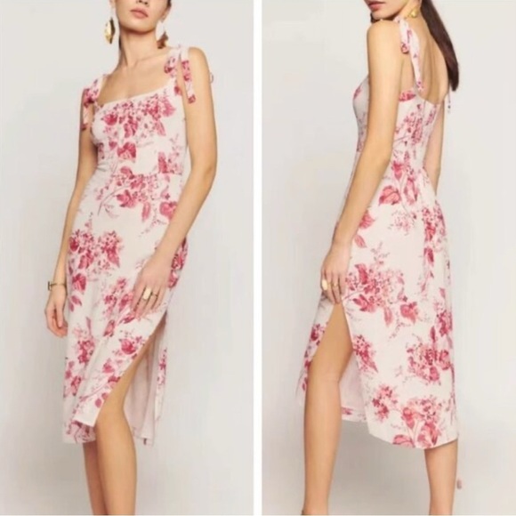 Reformation Dresses & Skirts - NWT Reformation Besse Midi Floral Dress Sz 8 Paris Pink Floral Wedding Feminine